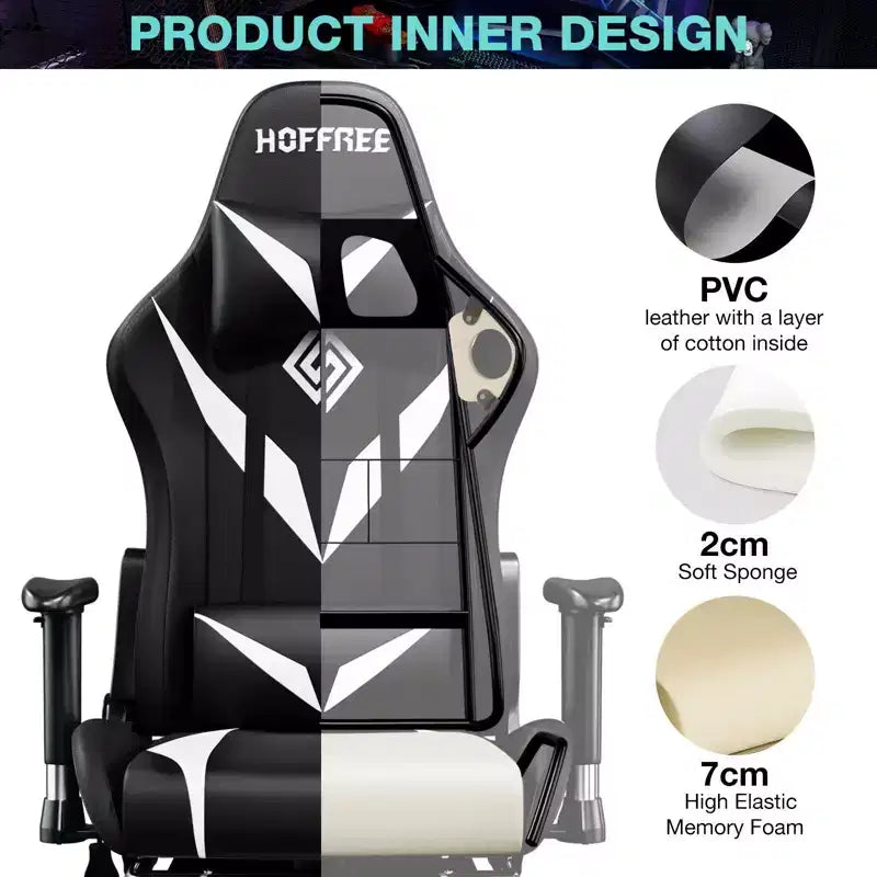 Chaise de jeu inclinable de massage Chaise de bureau ergonomique pour PC avec haut-parleur Bluetooth et lumière RVB