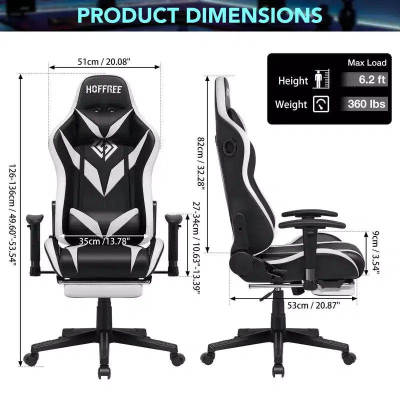 Chaise de jeu inclinable de massage Chaise de bureau ergonomique pour PC avec haut-parleur Bluetooth et lumière RVB
