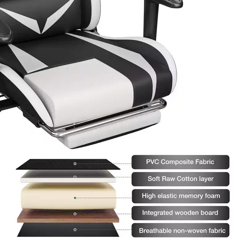 Chaise de jeu inclinable de massage Chaise de bureau ergonomique pour PC avec haut-parleur Bluetooth et lumière RVB