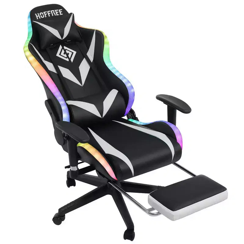 Chaise de jeu inclinable de massage Chaise de bureau ergonomique pour PC avec haut-parleur Bluetooth et lumière RVB