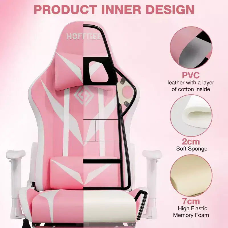 Chaise de jeu inclinable de massage Chaise de bureau ergonomique pour PC avec haut-parleur Bluetooth et lumière RVB