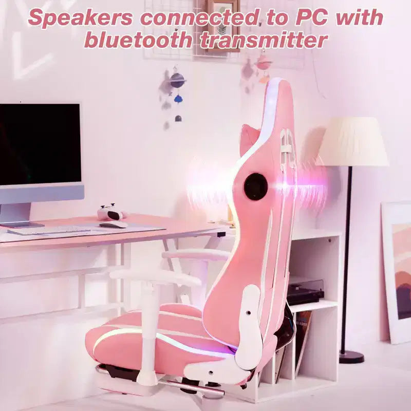 Chaise de jeu inclinable de massage Chaise de bureau ergonomique pour PC avec haut-parleur Bluetooth et lumière RVB