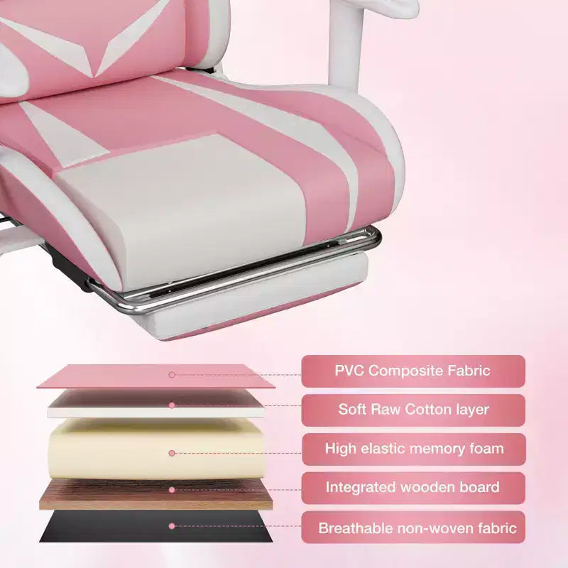 Chaise de jeu inclinable de massage Chaise de bureau ergonomique pour PC avec haut-parleur Bluetooth et lumière RVB