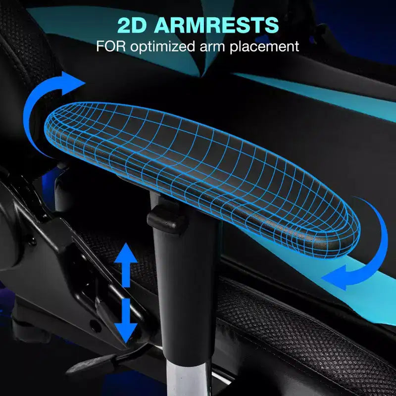 Chaise de jeu inclinable de massage Chaise de bureau ergonomique pour PC avec haut-parleur Bluetooth et lumière RVB