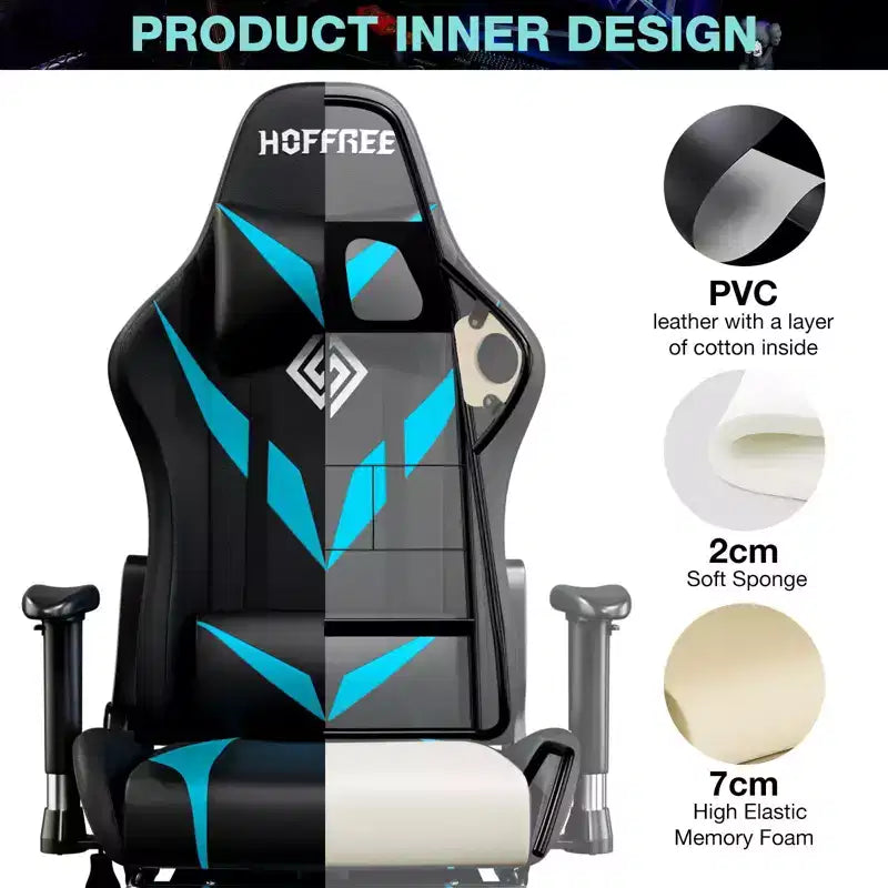 Chaise de jeu inclinable de massage Chaise de bureau ergonomique pour PC avec haut-parleur Bluetooth et lumière RVB