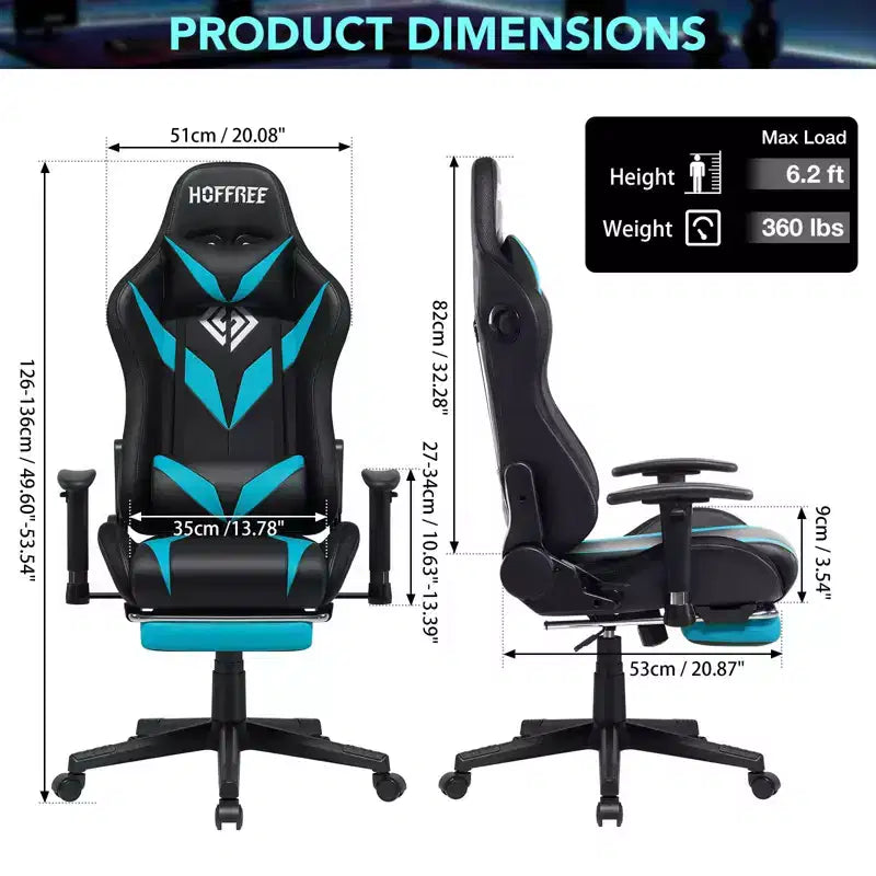 Chaise de jeu inclinable de massage Chaise de bureau ergonomique pour PC avec haut-parleur Bluetooth et lumière RVB