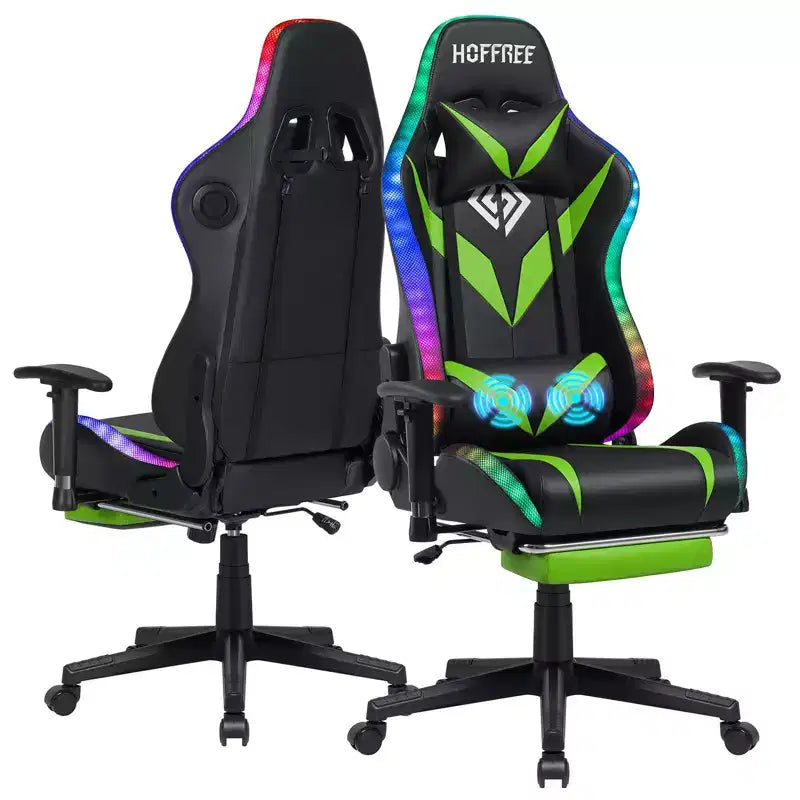Chaise de jeu inclinable de massage Chaise de bureau ergonomique pour PC avec haut-parleur Bluetooth et lumière RVB