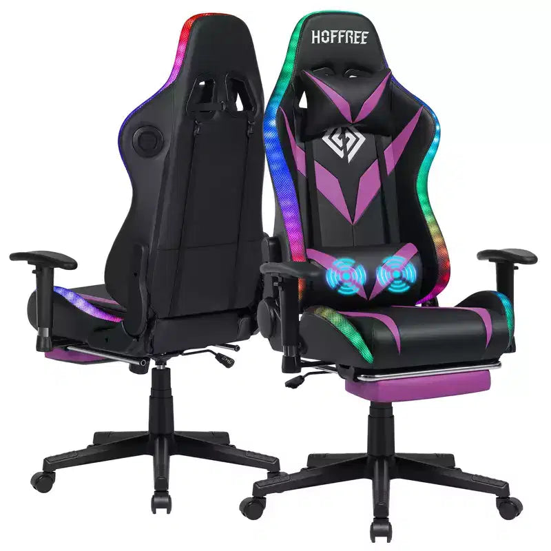 Chaise de jeu inclinable de massage Chaise de bureau ergonomique pour PC avec haut-parleur Bluetooth et lumière RVB