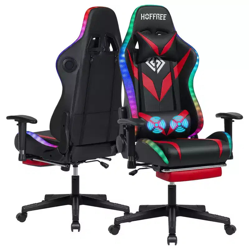 Chaise de jeu inclinable de massage Chaise de bureau ergonomique pour PC avec haut-parleur Bluetooth et lumière RVB