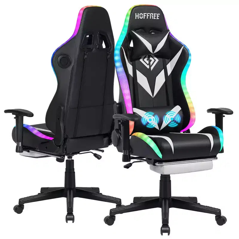 Chaise de jeu inclinable de massage Chaise de bureau ergonomique pour PC avec haut-parleur Bluetooth et lumière RVB
