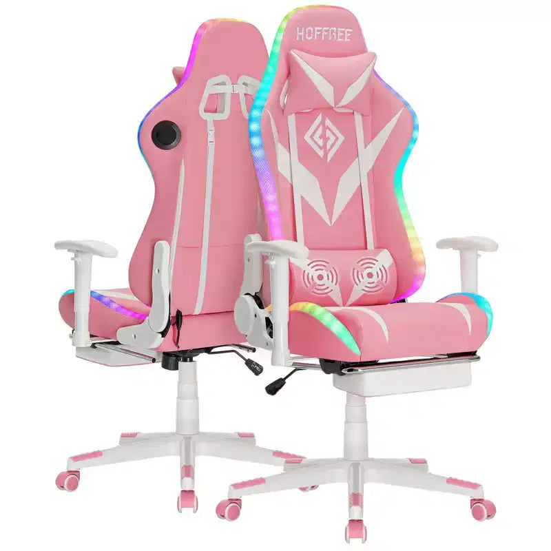 Chaise de jeu inclinable de massage Chaise de bureau ergonomique pour PC avec haut-parleur Bluetooth et lumière RVB