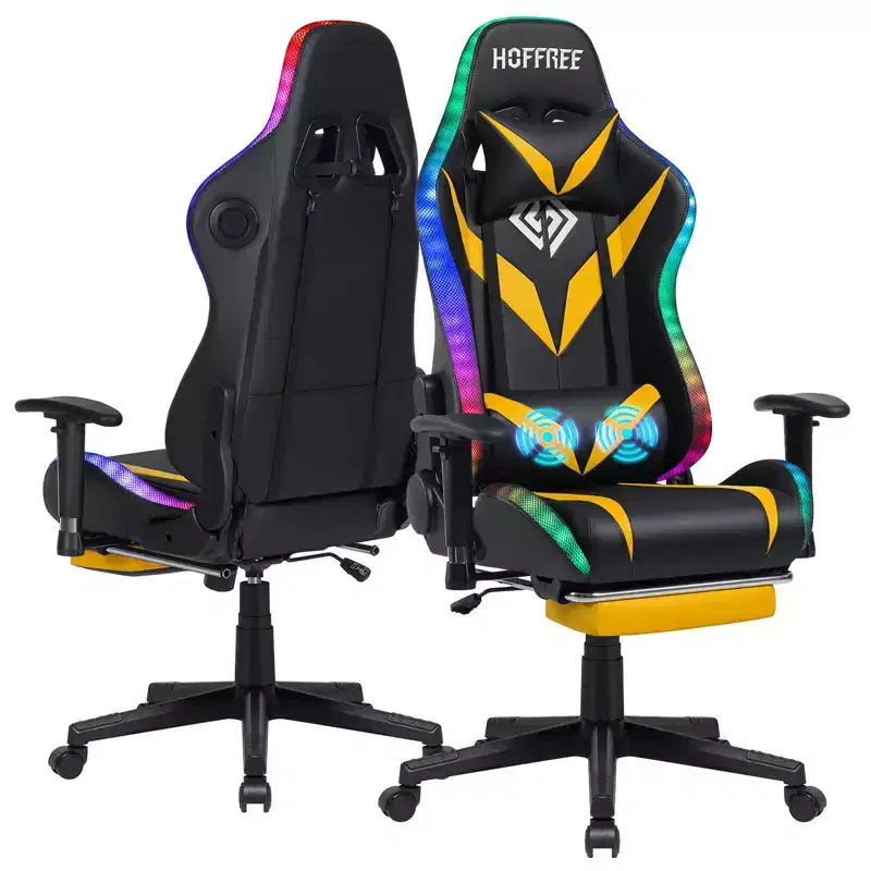 Chaise de jeu inclinable de massage Chaise de bureau ergonomique pour PC avec haut-parleur Bluetooth et lumière RVB