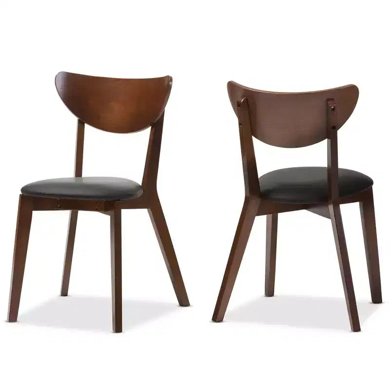 Baxton Studio Set of 2 Sumner Mid-Century Faux Leather Dining Chairs - Black, "Walnut" Brown: Rubberwood Frame, 250lb Capacity