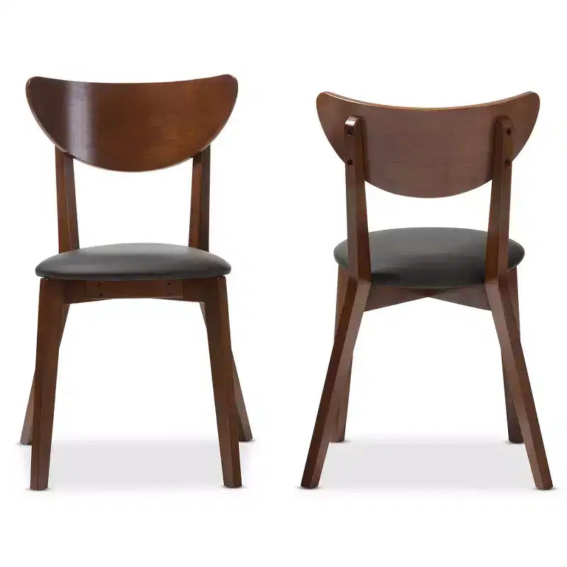Lot de 2 chaises de salle à manger Sumner en similicuir, style Mid-Century - Noir, marron "noyer" : Structure en bois d'hévéa, capacité de 113 kg