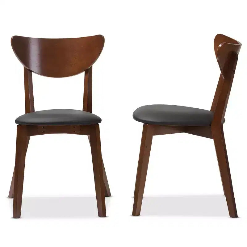 Lot de 2 chaises de salle à manger Sumner en similicuir, style Mid-Century - Noir, marron "noyer" : Structure en bois d'hévéa, capacité de 113 kg