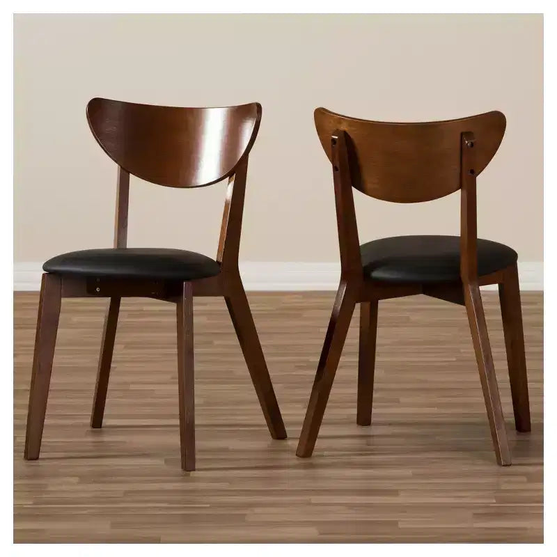 Lot de 2 chaises de salle à manger Sumner en similicuir, style Mid-Century - Noir, marron "noyer" : Structure en bois d'hévéa, capacité de 113 kg