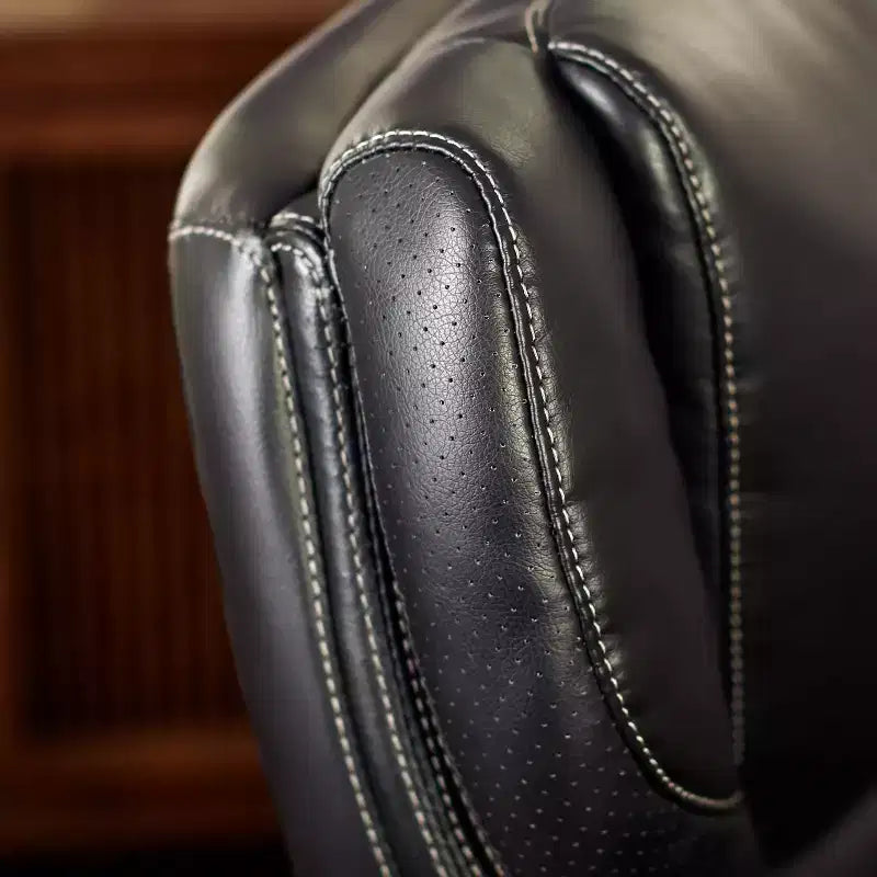 Fauteuil de bureau de direction en cuir reconstitué noir, mousse haute densité, accoudoirs fixes, cadre en bois