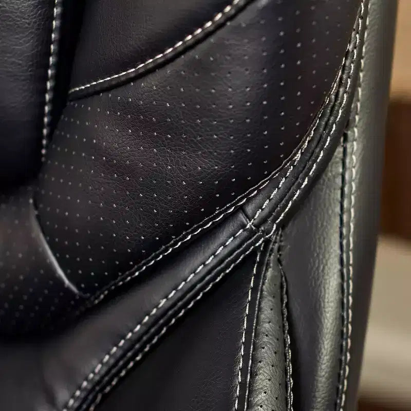 Fauteuil de bureau de direction en cuir reconstitué noir, mousse haute densité, accoudoirs fixes, cadre en bois