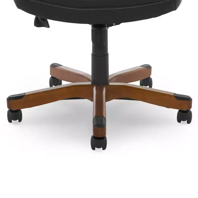 Fauteuil de bureau de direction en cuir reconstitué noir, mousse haute densité, accoudoirs fixes, cadre en bois