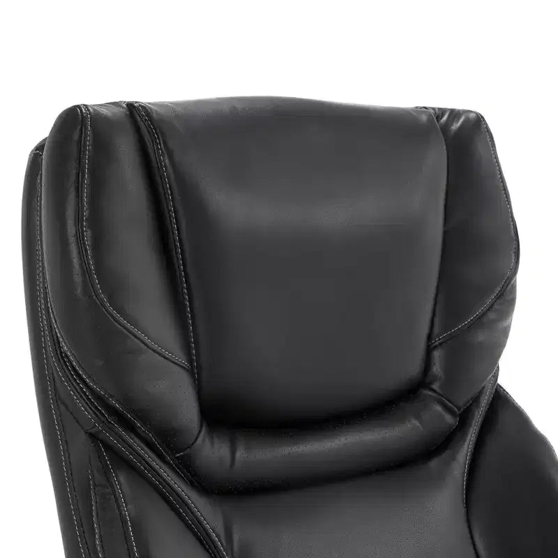 Fauteuil de bureau de direction en cuir reconstitué noir, mousse haute densité, accoudoirs fixes, cadre en bois
