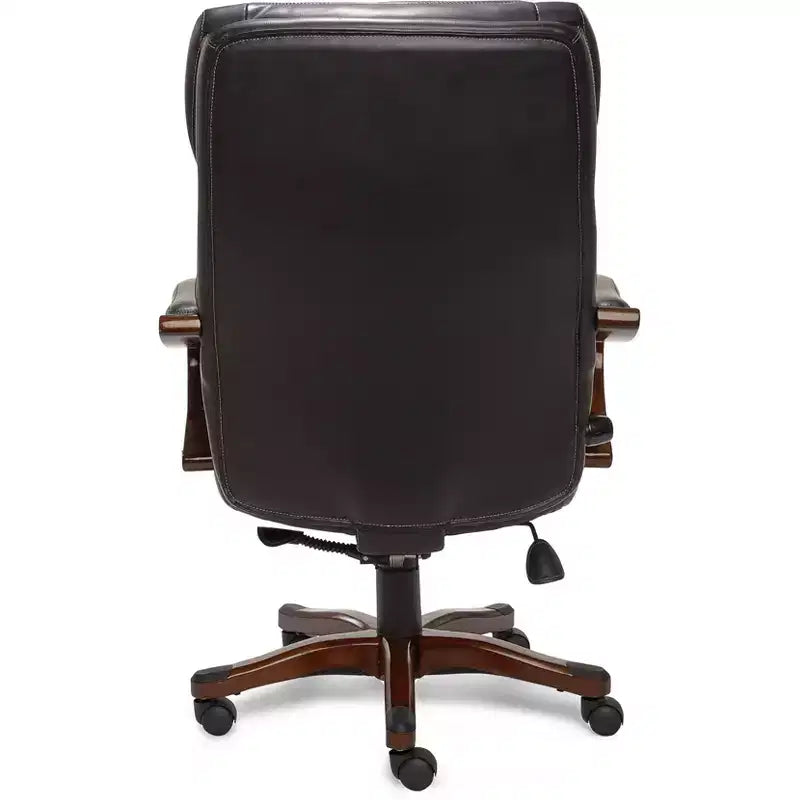 Fauteuil de bureau de direction en cuir reconstitué noir, mousse haute densité, accoudoirs fixes, cadre en bois