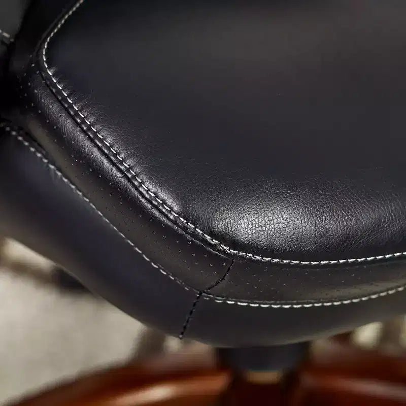 Fauteuil de bureau de direction en cuir reconstitué noir, mousse haute densité, accoudoirs fixes, cadre en bois