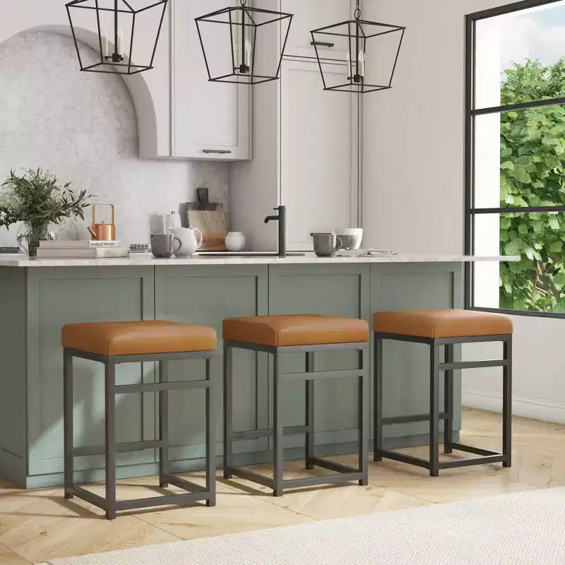 Tabouret de bar en métal à dossier ouvert, hauteur comptoir